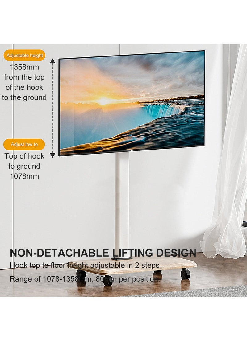 FlashHawk Wooden Mobile TV Stand for 26 to 70 Inch TV, Horizontal Swivel Mount, Hand-cranked lifting, Fit Corner, Bedroom, Outdoor  - Image 4