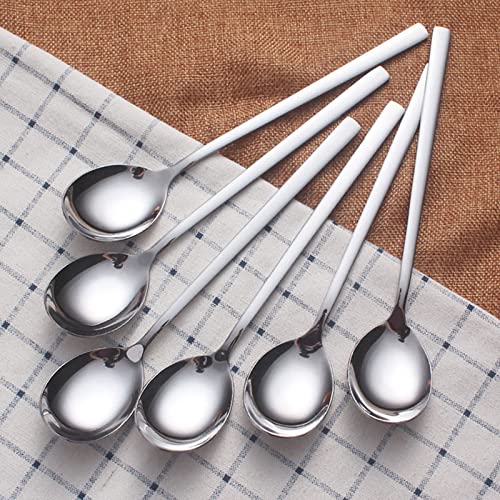 Mockery Stainless Steel Soup Spoons Round Dinner Spoon Table Spoon Meal Spoon 8.26 Inch Long Handle Smooth Round Head Excellent Anti-Stick Round Soup Scoop Tablespoon Tableware Silverware (Pack of 6) - Image 1