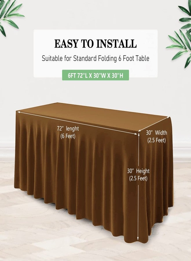 ManMengJi Table Cover and Table Skirt One-Piece for Folding Tables, 6FT Spandex Fitted Tablecloth with Ruffles Skirt for Weddings, Banquets, Parties, Vendors (Brown 1Pack) - Image 3