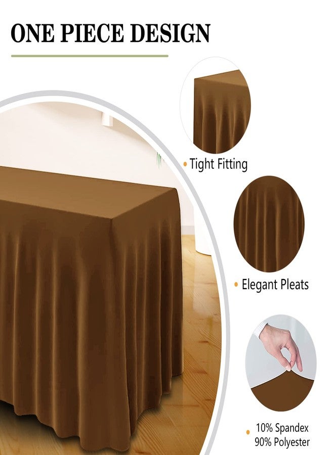 ManMengJi Table Cover and Table Skirt One-Piece for Folding Tables, 6FT Spandex Fitted Tablecloth with Ruffles Skirt for Weddings, Banquets, Parties, Vendors (Brown 1Pack) - Image 2