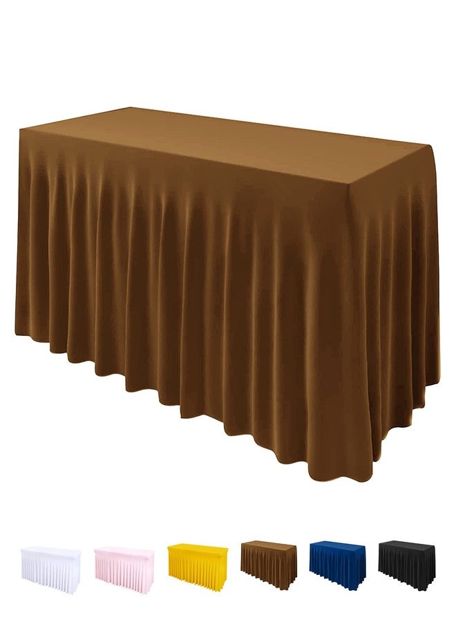 ManMengJi Table Cover and Table Skirt One-Piece for Folding Tables, 6FT Spandex Fitted Tablecloth with Ruffles Skirt for Weddings, Banquets, Parties, Vendors (Brown 1Pack) - Image 1