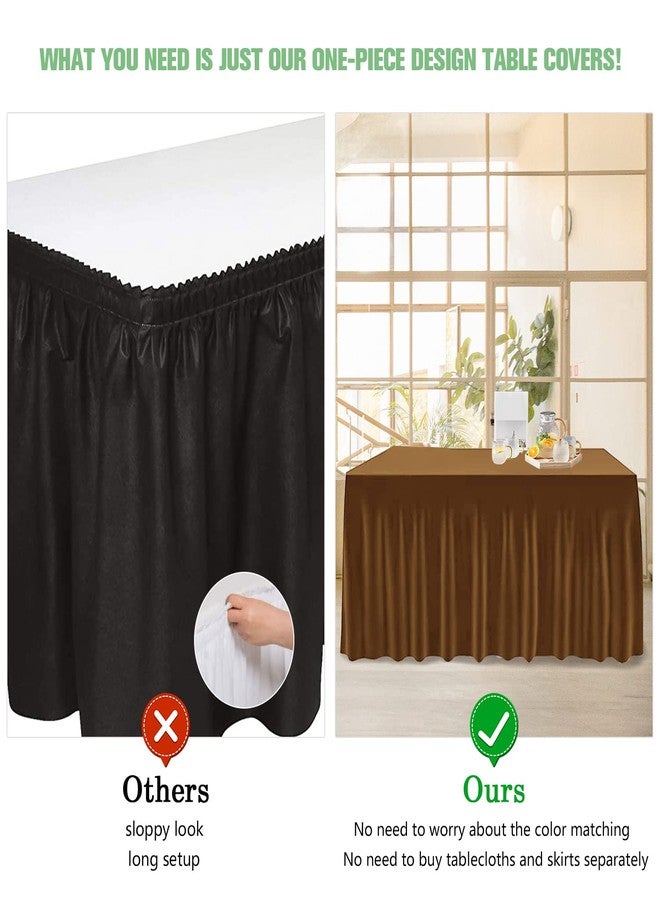 ManMengJi Table Cover and Table Skirt One-Piece for Folding Tables, 6FT Spandex Fitted Tablecloth with Ruffles Skirt for Weddings, Banquets, Parties, Vendors (Brown 1Pack) - Image 4