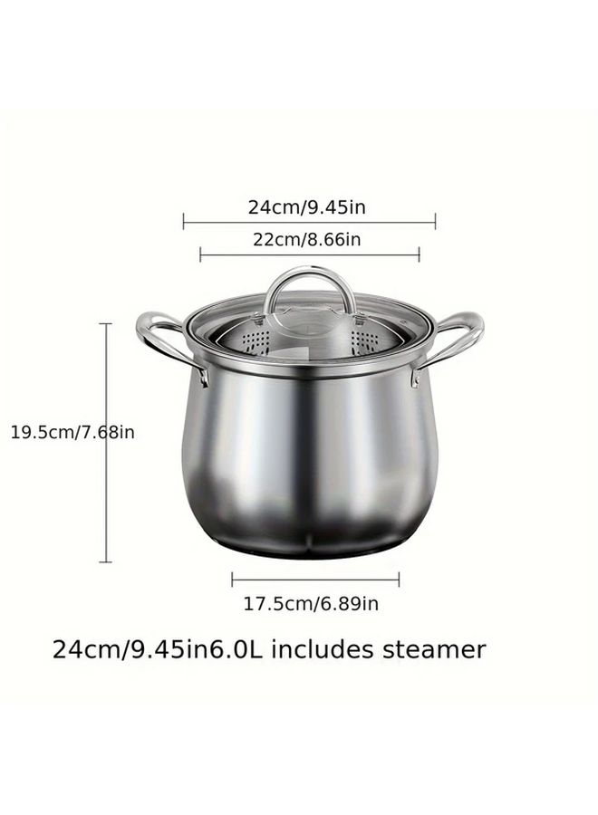 304 Stainless Steel Thickened Large Capacity Soup Pot 26cm 2.11gal Without Steamer For Stew Porridge Cooking Gas Stove Electromagnetic Stove Compatible - Image 5