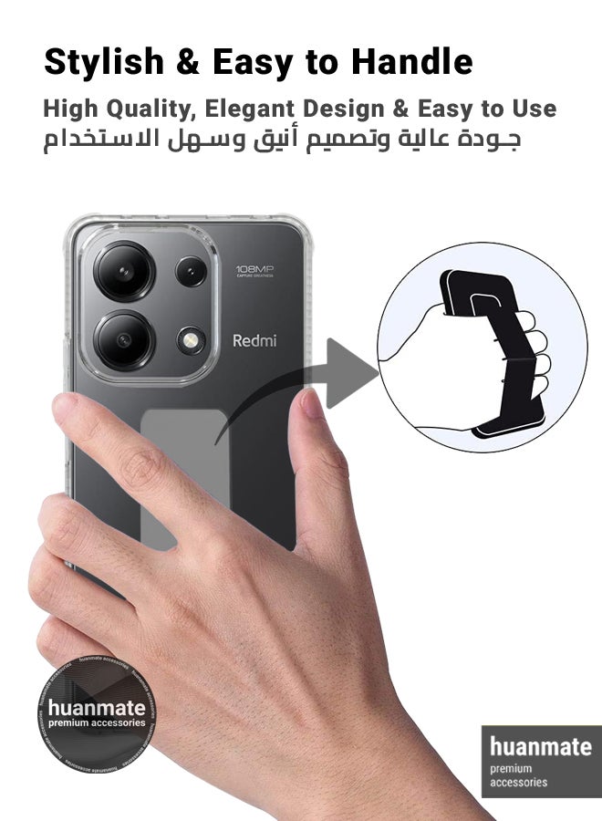 هووانميت حافظة لهاتف شاومي ريدمي نوت 13 - 4 جي، حافظة مغناطيسية ممتازة مع حامل مقبض يدوي ومسند - غطاء أنيق وعملي لقبضة معززة وراحة مطلقة وتجربة مشاهدة بدون استخدام اليدين - شفاف/أرمادي - Image 3