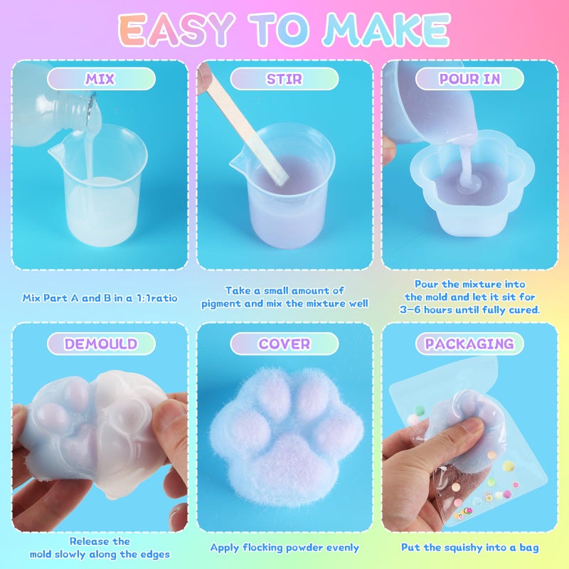 Sortnic Taba Squishy Kit with 10 Molds, 18OZ Liquid Silicone Squishy Making Kit with Guided, Bubble Free, Odorless and Faster Fully Cures, DIY Squishy Kit, Flocking Powder, Stress Relief Entertainment - Image 3