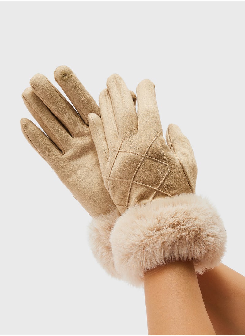 ELLA Faux Suede Fur Winter Gloves  - Image 1