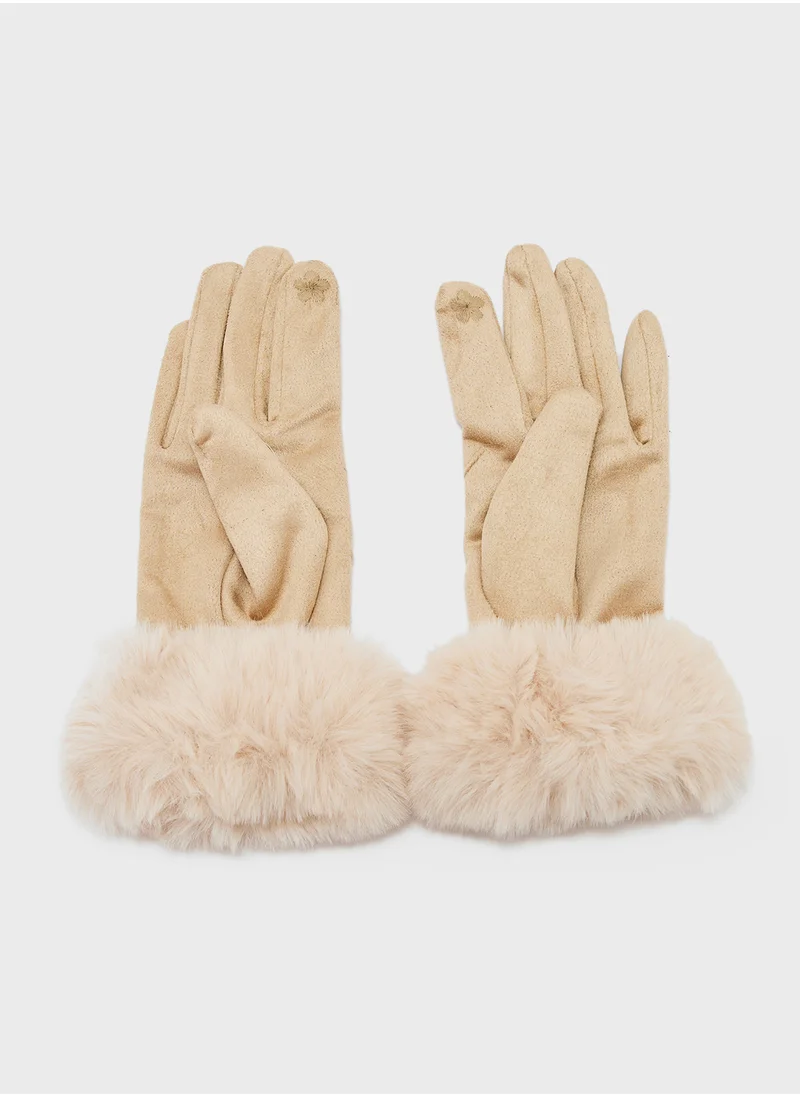 ELLA Faux Suede Fur Winter Gloves