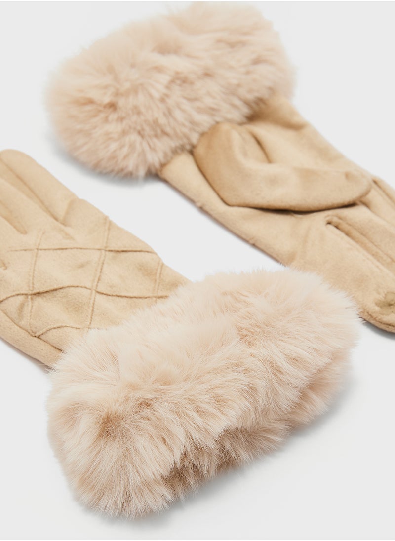 ELLA Faux Suede Fur Winter Gloves  - Image 4