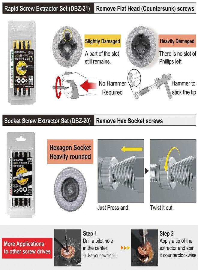 إنجينير مجموعة أدوات الجمع الهندسية DXZ-03، مكونة من 4 قطع، متوافقة مع براغي فيليبس المكسورة ومسامير المقبس السداسية، ومفك براغي لإزالة البراغي الغاطسة - Image 4