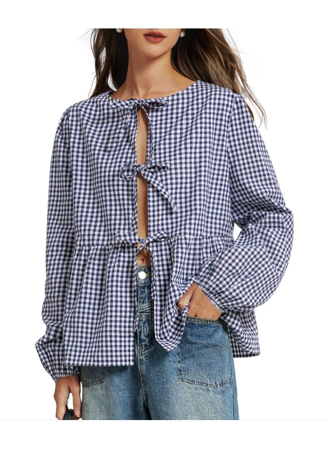 Autumn Women's Clothing European And American Style Loose Sweet Tie-front Shirt European And American Lace-up - Image 1