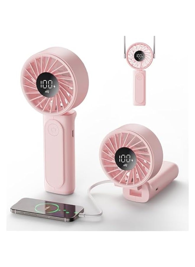 Handheld Portable Fan, 4000mAh USB Rechargeable Personal Fan, 180° Foldable Mini Desk Fan with 6 Wind Speed, LCD Digital Display, Lanyard as Neck Fan, Ultra Quiet - Image 1
