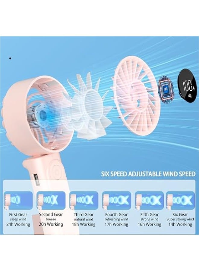 Handheld Portable Fan, 4000mAh USB Rechargeable Personal Fan, 180° Foldable Mini Desk Fan with 6 Wind Speed, LCD Digital Display, Lanyard as Neck Fan, Ultra Quiet - Image 3