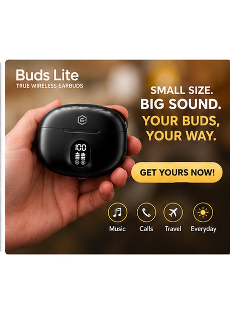 إبريت سماعات أذن لاسلكية iBRIT Buds Lite، بلوتوث 5.4، تقنية ENC لمكالمات واضحة، تحكم باللمس، شحن سريع USB-C، علبة شحن بشاشة LED، تشغيل 5-6 ساعات، مقاومة للماء والغبار - Image 1