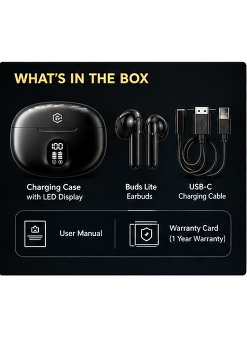 إبريت سماعات أذن لاسلكية iBRIT Buds Lite، بلوتوث 5.4، تقنية ENC لمكالمات واضحة، تحكم باللمس، شحن سريع USB-C، علبة شحن بشاشة LED، تشغيل 5-6 ساعات، مقاومة للماء والغبار - Image 3