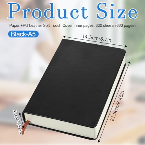 EupHHonycs Thick A5 Sketchbook Notebook 660 Pages Blank Thick Smooth Notebook Soft Faux Leather Cover Journal for Ink Water Color Pen Pencils 80GSM 57 x 85 - Image 3