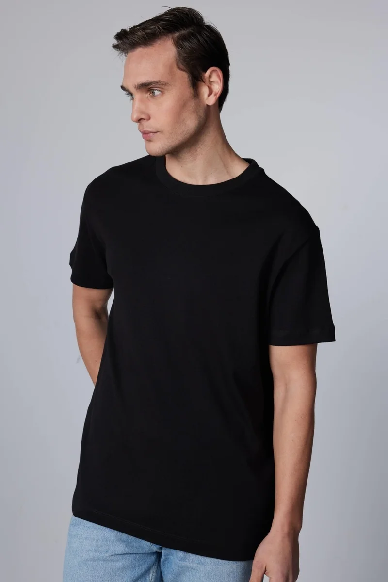 تودورس Relax Fit Comfortable Cut 100% Cotton Soft Textured Basic Crew Neck Black T-Shirt