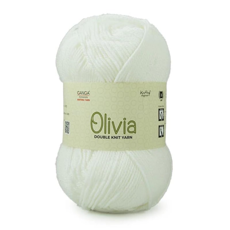GANGA Acrowools Wool TEX- Ganga Acrowools Olivia, Double Knit Yarn. Hand Knitting and Crochet Yarn.. Pack of 2 Balls - 100gms Each. Shade no - OLV0005, White - Image 4