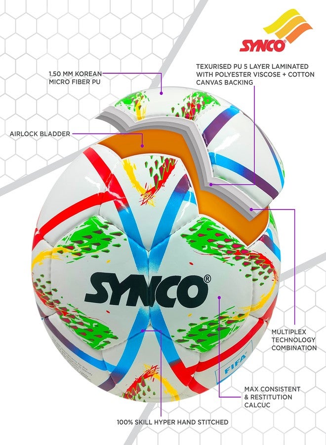 Synco FIFA Approved Football | 32 Panel Hand Stitched Soccer Ball | Size 5 | 1 Ball - Image 5