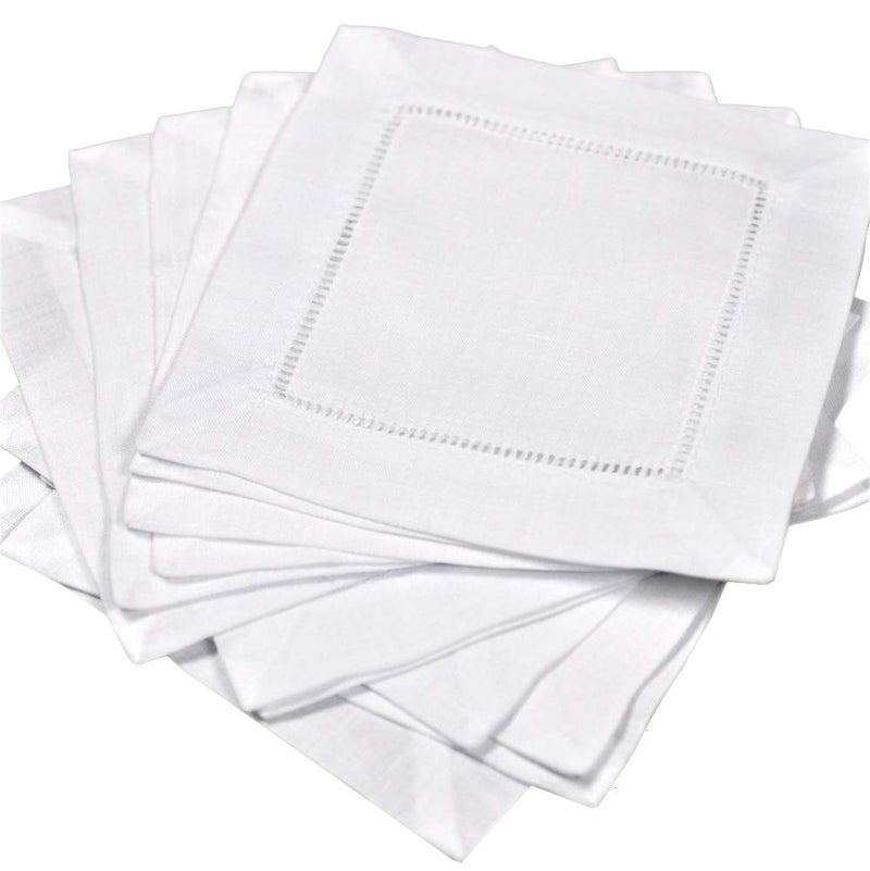 Bumblebee Linens 12 منديل كوكتيل أبيض من الكتان 6x6 بوصة، مناديل كتان بحواف مخيطة، مناديل كوكتيل قماش قابلة للغسل، مناديل صغيرة، قواعد كتان، قواعد مناديل، منديل قابل لإعادة الاستخدام، مناديل قماش صغيرة - Image 1