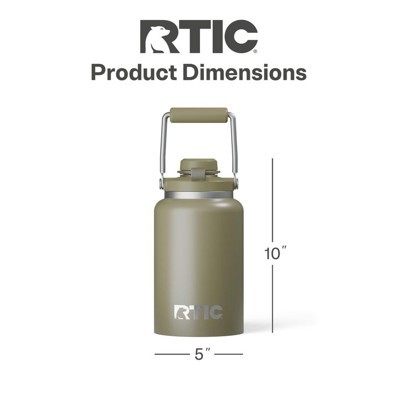 RTIC Half Gallon Outback Jug, Stainless Steel, Ceramic Lined Insulated Water Bottle with Lid and Handle, BPA-Free, Double Wall Vacuum Insulation, Olive - Image 4