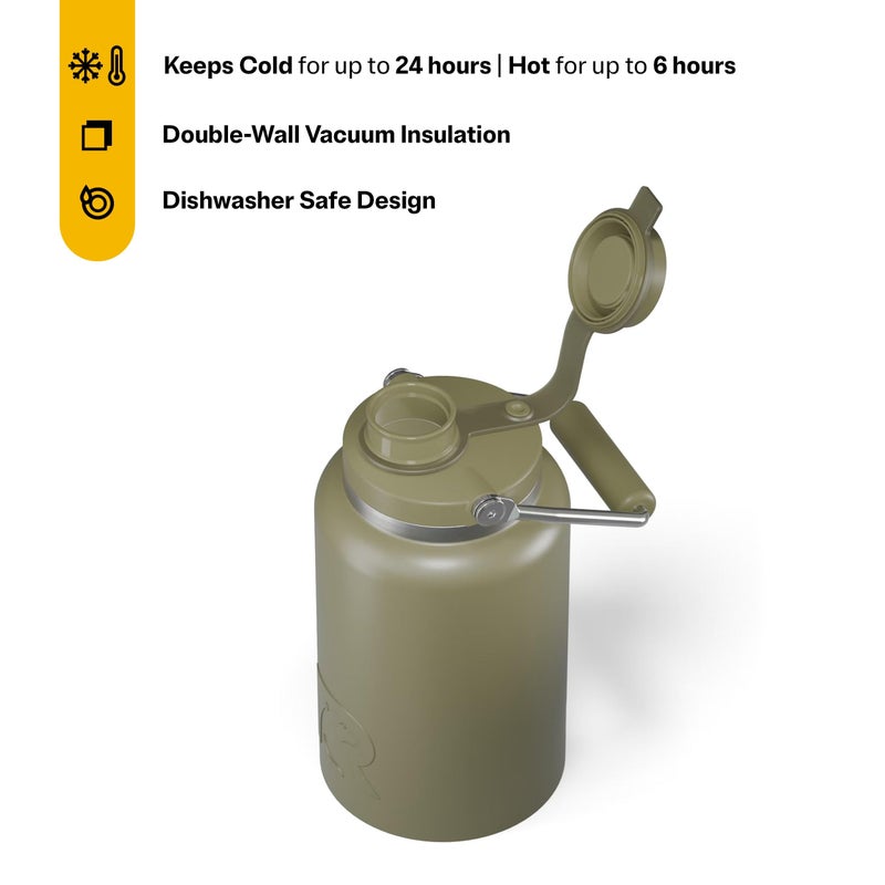 RTIC Half Gallon Outback Jug, Stainless Steel, Ceramic Lined Insulated Water Bottle with Lid and Handle, BPA-Free, Double Wall Vacuum Insulation, Olive - Image 2