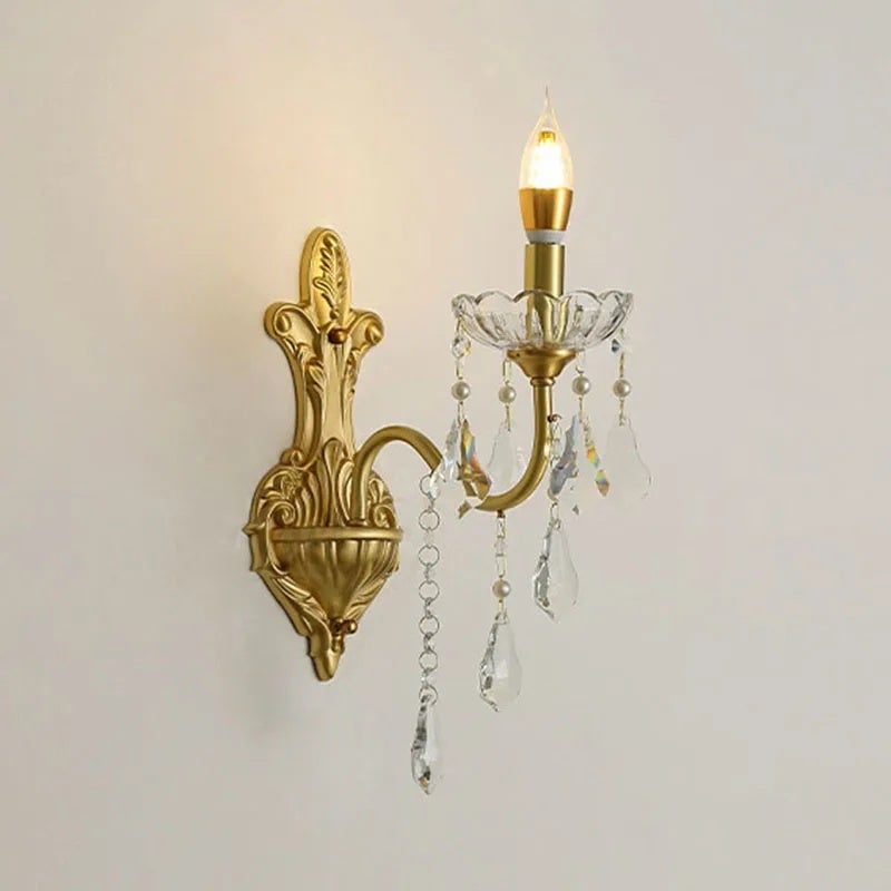 French Medieval Bedroom Study Room Crystal Copper Wall Lamp Retro Palace Style Living Room Corridor Atmosphere Lighting - Image 3