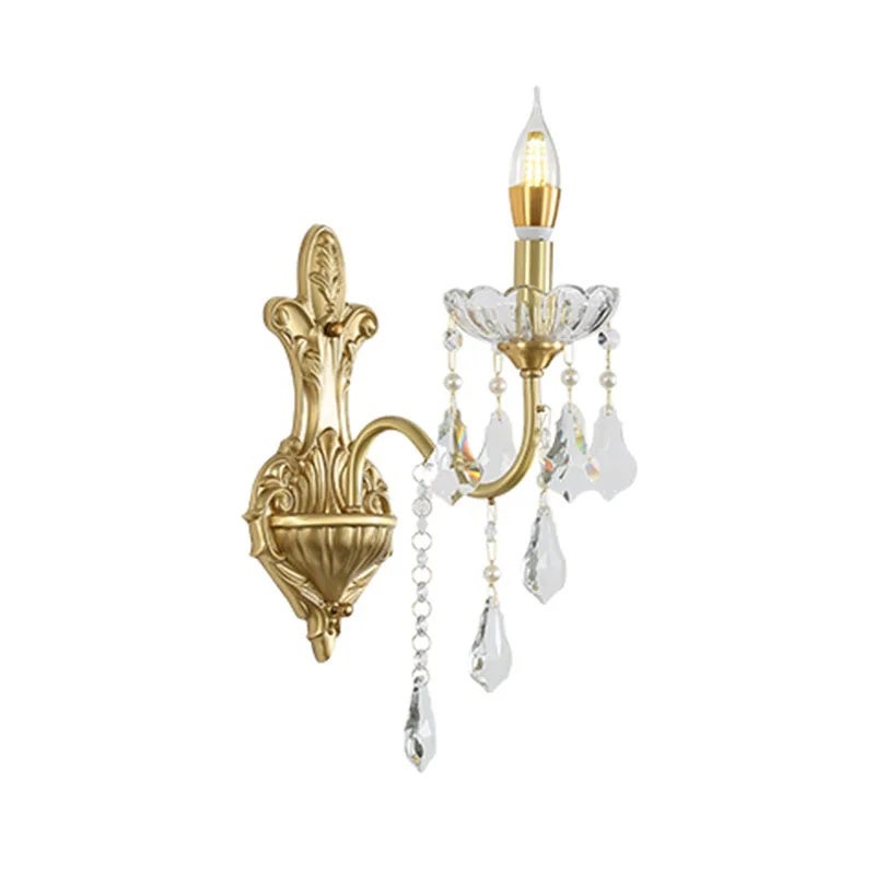 French Medieval Bedroom Study Room Crystal Copper Wall Lamp Retro Palace Style Living Room Corridor Atmosphere Lighting - Image 1