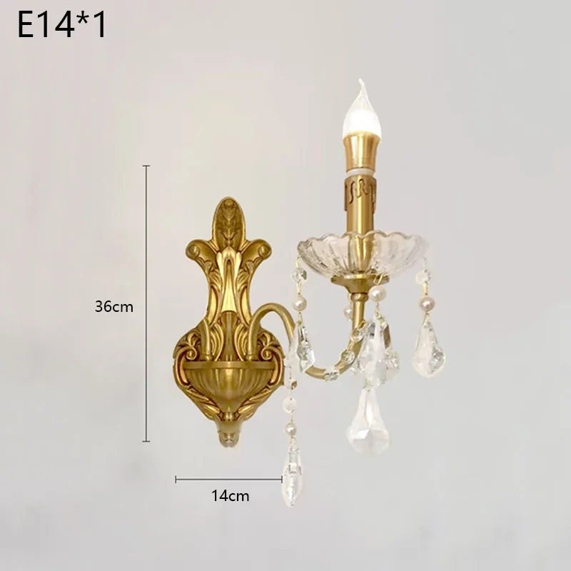 French Medieval Bedroom Study Room Crystal Copper Wall Lamp Retro Palace Style Living Room Corridor Atmosphere Lighting - Image 4