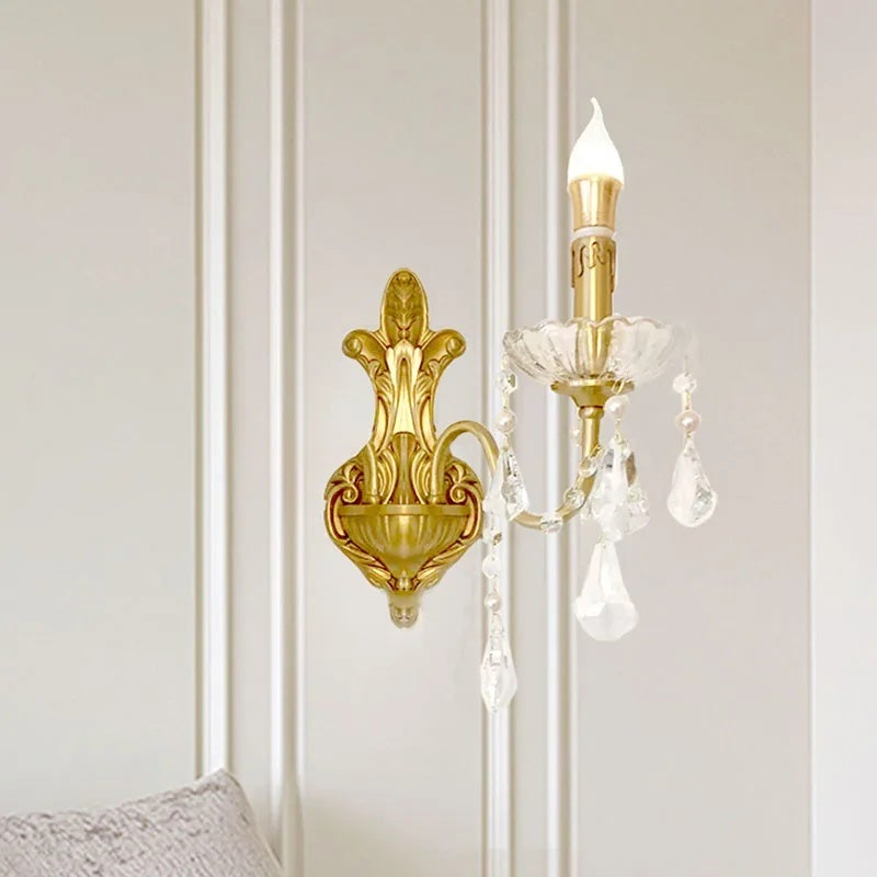French Medieval Bedroom Study Room Crystal Copper Wall Lamp Retro Palace Style Living Room Corridor Atmosphere Lighting - Image 2
