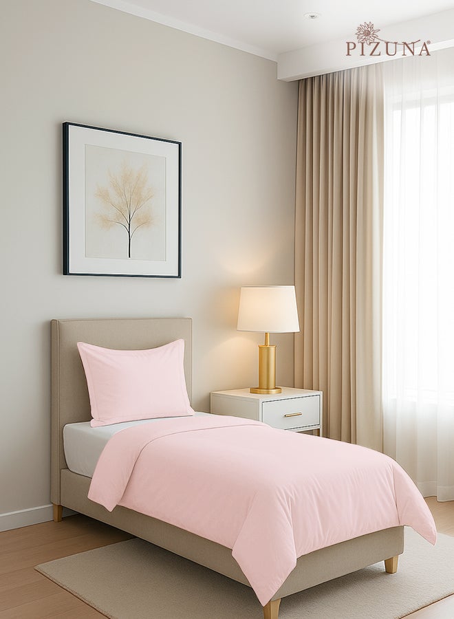 Pizuna Pure Combed Cotton Duvet Cover Single 140x200 cm Light Pink, 400 Thread Count Cool Breathable 100% Long Staple Cotton Sateen Weave Quilt Cover & 1 Pillowcase (Luxurious Bedding Set) - Image 1