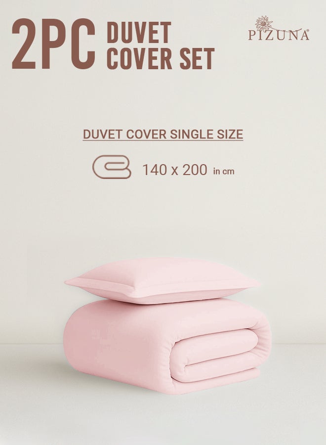 Pizuna Pure Combed Cotton Duvet Cover Single 140x200 cm Light Pink, 400 Thread Count Cool Breathable 100% Long Staple Cotton Sateen Weave Quilt Cover & 1 Pillowcase (Luxurious Bedding Set) - Image 3