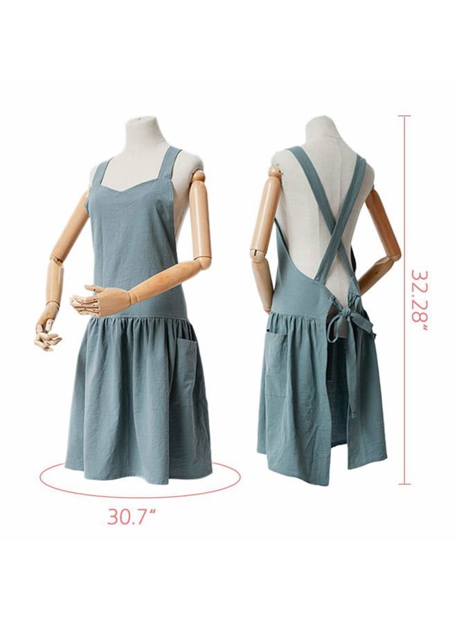 NEWGEM Cotton Linen Cross Back Apron for Women with Pockets for Painting Gardening Yellow with Waist Ties - Image 5