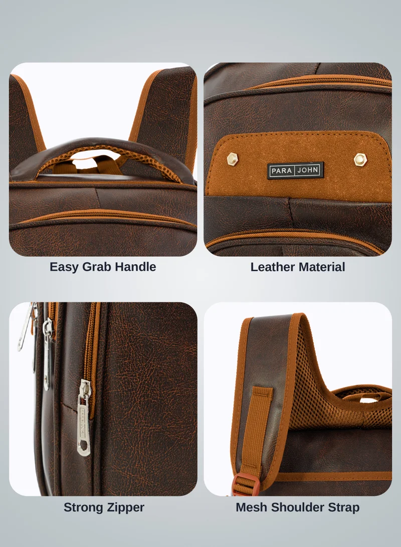PARAJOHN  Para John PU Leather Backpack – Stylish 16 Inch Laptop Backpack with Multiple Compartments & Durable Zipper  | Best Price UAE