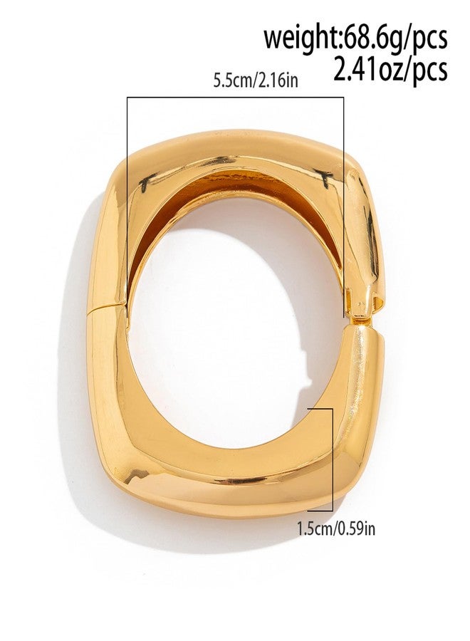 eartif Chunky Gold Bangle for Women Trendy Square Wide Cuff Bangle Stackable Bangles Bracelets 2PCS Big Gold Bangles Set Gold jewelry Gift (2PCS) - Image 4