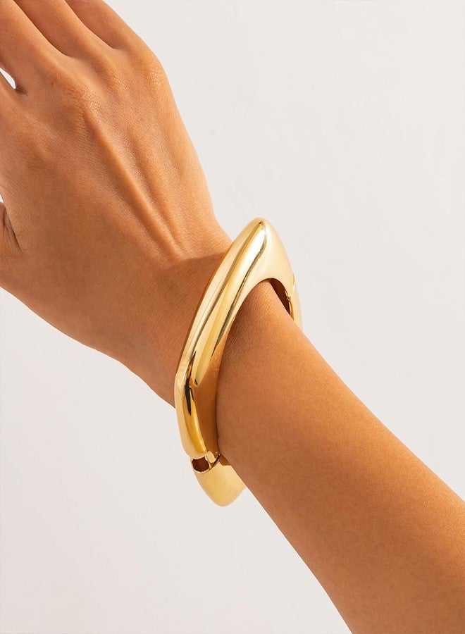 eartif Chunky Gold Bangle for Women Trendy Square Wide Cuff Bangle Stackable Bangles Bracelets 2PCS Big Gold Bangles Set Gold jewelry Gift (2PCS) - Image 5
