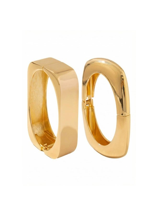 eartif Chunky Gold Bangle for Women Trendy Square Wide Cuff Bangle Stackable Bangles Bracelets 2PCS Big Gold Bangles Set Gold jewelry Gift (2PCS) - Image 1