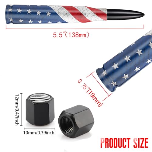 HVSTTPK Car Truck Bullet Antenna with Valve Stem Caps for F150 F250 F350 Super Chevrolet Duty Raptor Dodge Ram 1500 2500 3500,Pickup Jeep Accessories（Black ）- American Flag Design-Car Wash Safe - Image 5