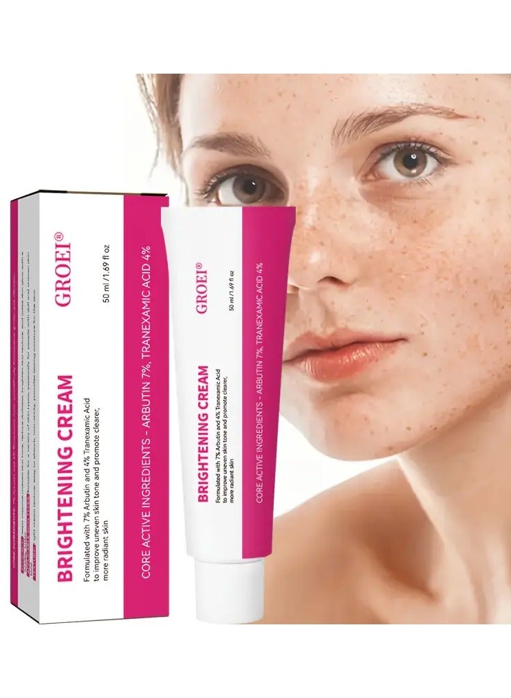 GROEI 50ml Brightening Cream with 7% Arbutin and 4% - Suitable for all Light Beige tones, Brightening and firming cream, spot-reducing moisturiser, evens out Light Beige, boosts radiance, complexion care products - Image 1
