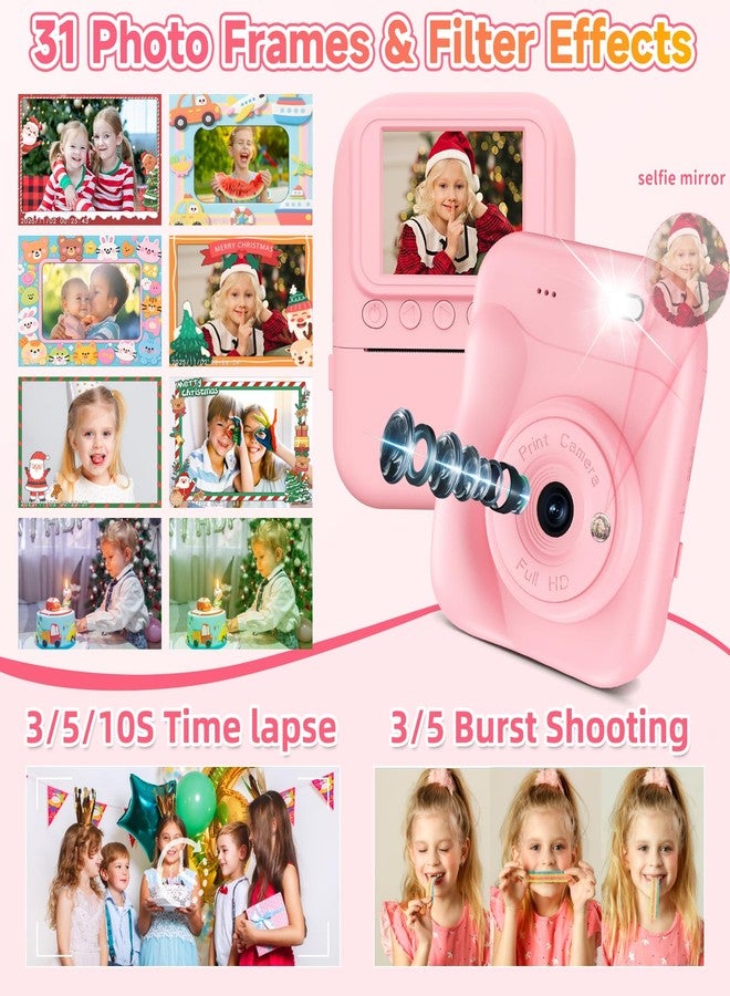 MINIBEAR Kids Camera Instant Print, 1080P Kids Digital Camera with Color Photo Printing, Portable Toddler Camera Toy for Girls Boys Age 3-12, Christmas Birthday Gifts, 5 Rolls Paper & 32GB SD Card, Pink - Image 4