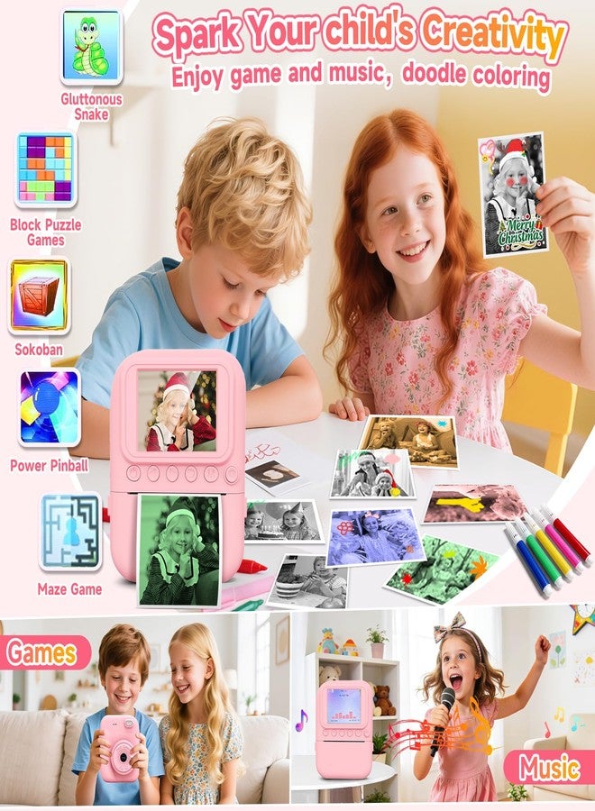 MINIBEAR Kids Camera Instant Print, 1080P Kids Digital Camera with Color Photo Printing, Portable Toddler Camera Toy for Girls Boys Age 3-12, Christmas Birthday Gifts, 5 Rolls Paper & 32GB SD Card, Pink - Image 5