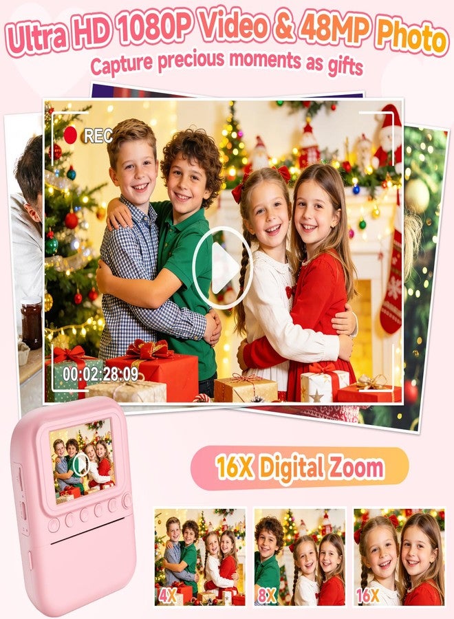 MINIBEAR Kids Camera Instant Print, 1080P Kids Digital Camera with Color Photo Printing, Portable Toddler Camera Toy for Girls Boys Age 3-12, Christmas Birthday Gifts, 5 Rolls Paper & 32GB SD Card, Pink - Image 3