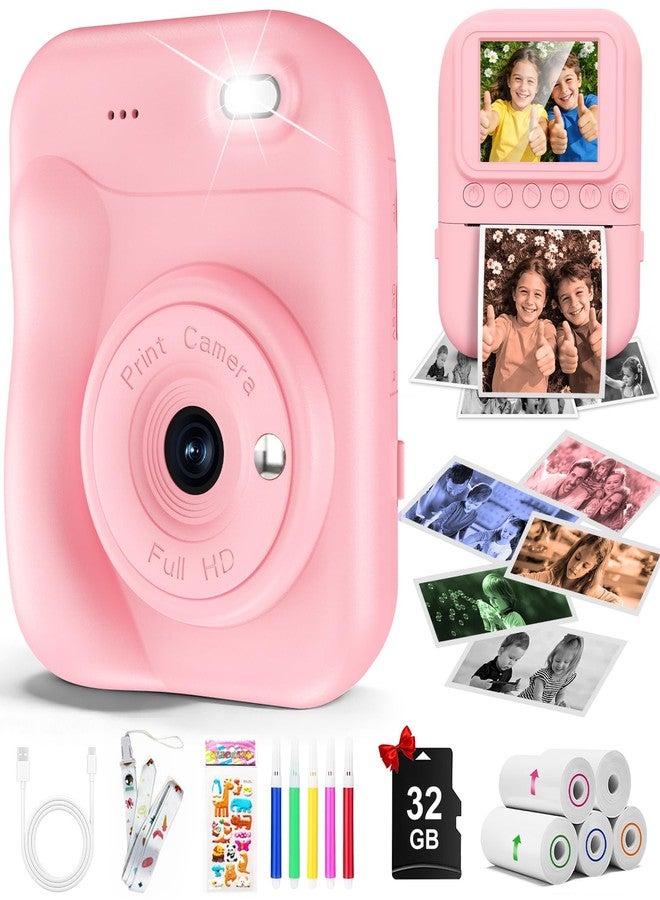 MINIBEAR Kids Camera Instant Print, 1080P Kids Digital Camera with Color Photo Printing, Portable Toddler Camera Toy for Girls Boys Age 3-12, Christmas Birthday Gifts, 5 Rolls Paper & 32GB SD Card, Pink - Image 1