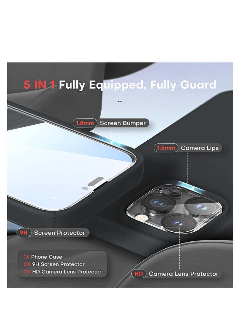 ELTRAZONE 5 in 1 for iPhone 14 Pro Case, with 2 Pack Tempered Screen Protector + 2 Pack Camera Lens Protector, Liquid Silicone Slim Shockproof Cover [Anti-Scratch] [Drop Protection] 6.1", Space Black - Image 4