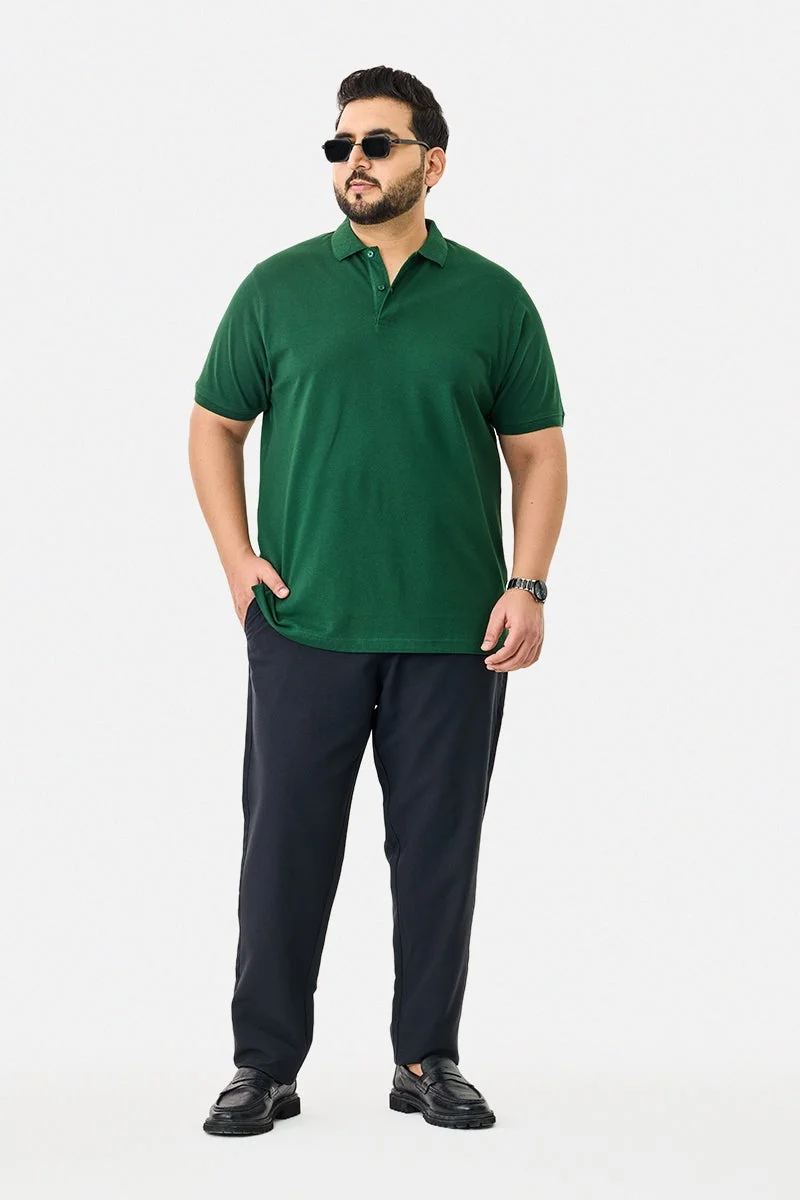 سنيتش Dark Green Solid Half Sleeve Regular Fit Casual Plus Size T-Shirt