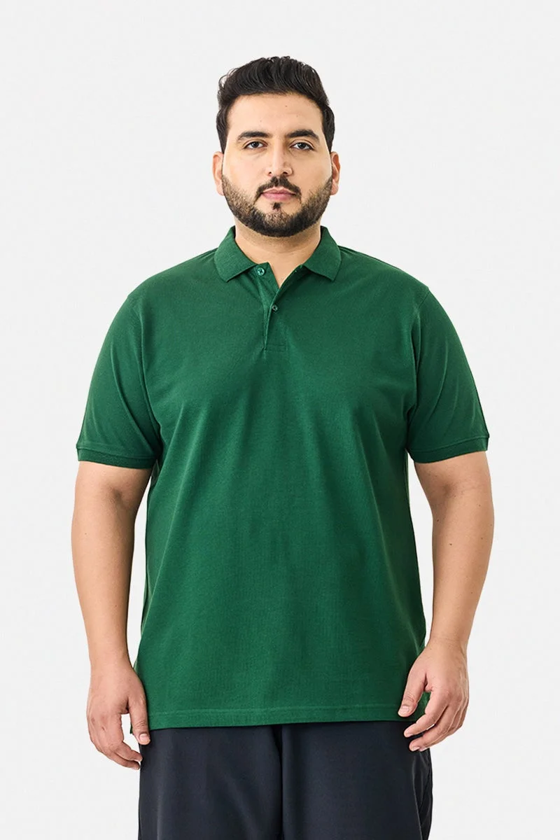 سنيتش Dark Green Solid Half Sleeve Regular Fit Casual Plus Size T-Shirt