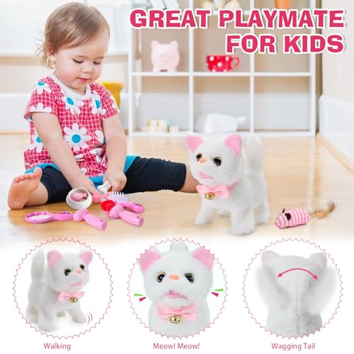 WorWoder 15PC Robot Plush Electronic Interactive Cats That Move and Meow Walking Wagging Lifelike Stuffed Kitten Toy pet for Girls Kid Parts White - Image 5
