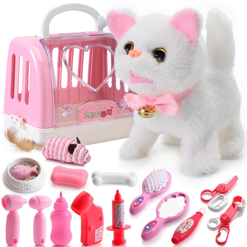 WorWoder 15PC Robot Plush Electronic Interactive Cats That Move and Meow Walking Wagging Lifelike Stuffed Kitten Toy pet for Girls Kid Parts White - Image 3