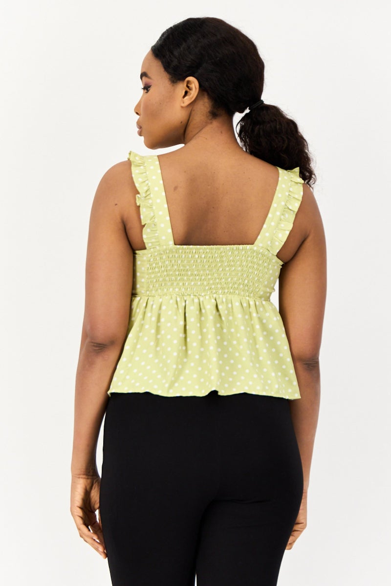 ONLY Women Square Neck Sleeveless Polka Dot Top, Green - Image 4