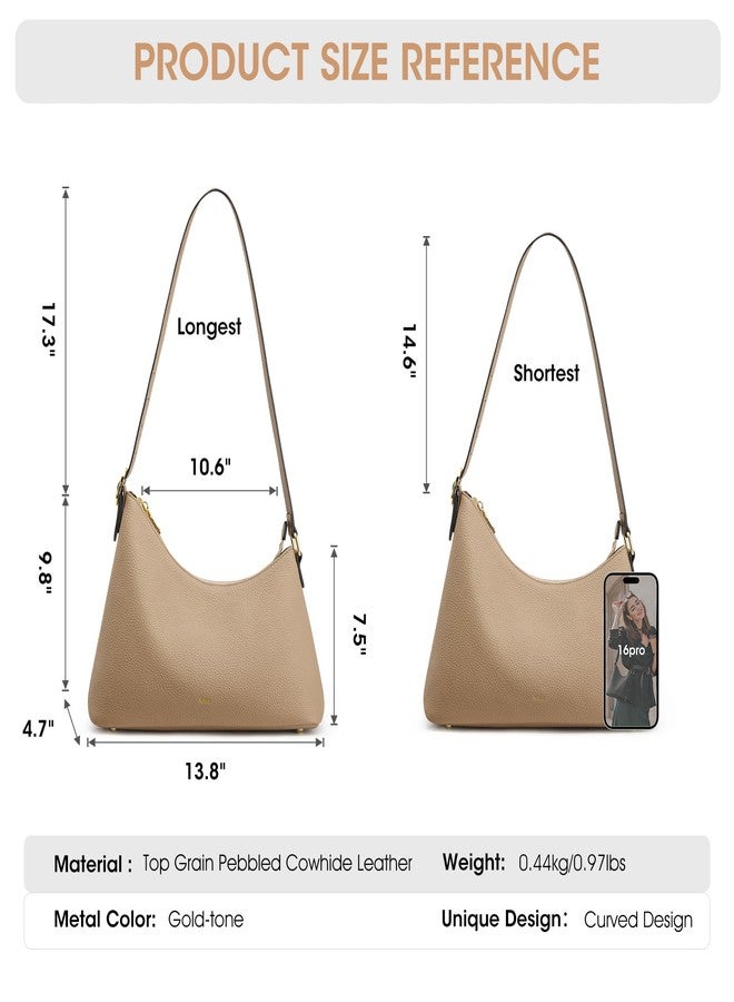 Kattee Shoulder Bag for Women Trendy, Leather Hobo Handbags and Purses, Work Tote Curved Designer Bag with Card Pockets & Adjustable Strap, Apricot - Image 3