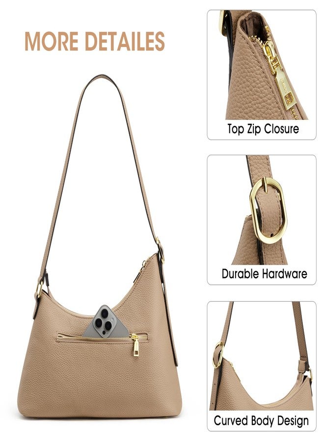 Kattee Shoulder Bag for Women Trendy, Leather Hobo Handbags and Purses, Work Tote Curved Designer Bag with Card Pockets & Adjustable Strap, Apricot - Image 4
